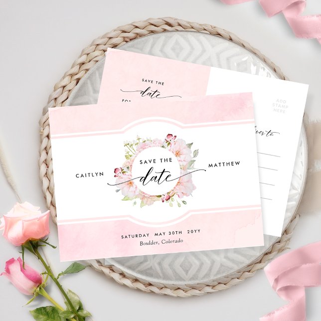 Rosa, rot, Rose Gold Chic Hochzeit Speichern Sie d Postkarte (Von Creator hochgeladen)