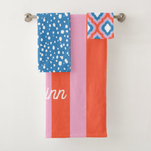 Rosa Rot und Blau Mischen und Anpassen Monogramm Badhandtuch Set