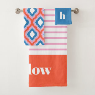 Rosa Rot und Blau Mischen und Anpassen Monogramm Badhandtuch Set