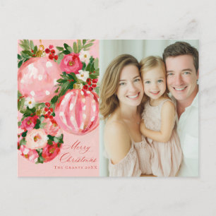 Rosa, Rot und Creme Helles Florales Weihnachtsdesi Feiertagspostkarte