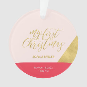 Rosa, Rot und Gold Modernes Erstes Weihnachtsfest Ornament