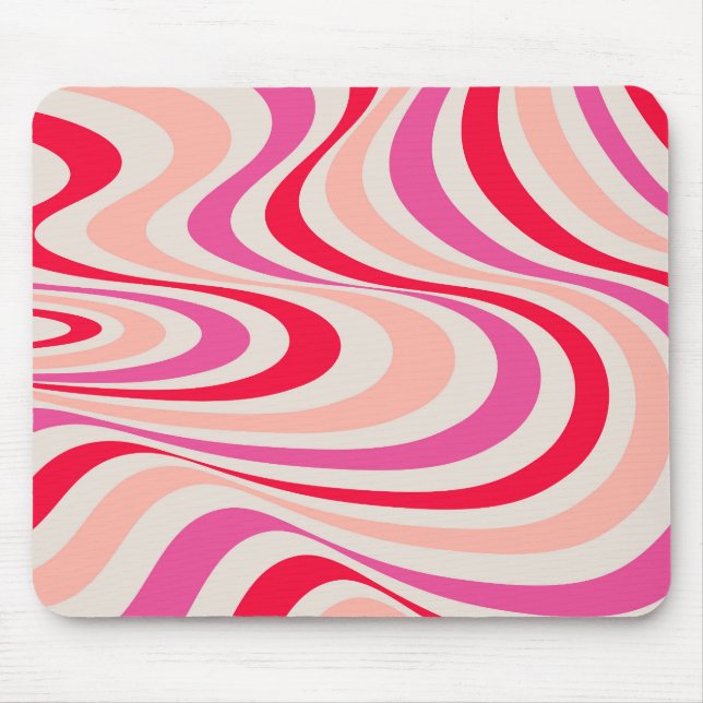 Rosa, rot und grau, abstrakte Retro-Swirbel-Optik Mousepad (Vorne)