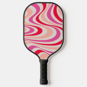 Rosa, rot und grau, abstrakte Retro-Swirbel-Optik Pickleball Schläger