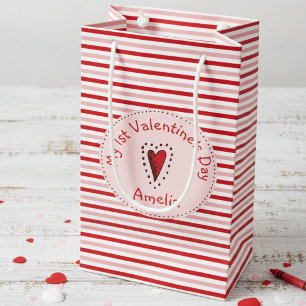 Rosa Rot und Weiße Streifen Babys Erstes Valentin Kleine Geschenktüte