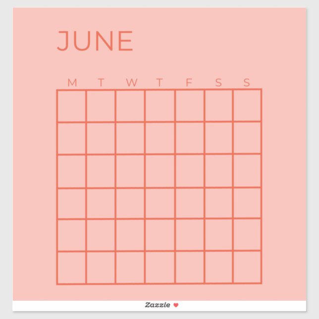 Rosa Rot Undatierter Juni-Kalender der Organisatio Aufkleber (Blatt)