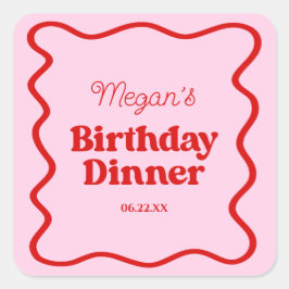 Rosa Rot-Wavy-Border Geburtstagsfest Party Quadratischer Aufkleber
