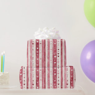 Rosa Rot Weiß Herz Streifen Geburtstag Geschenkpapier