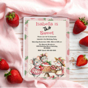 Rosa Rot Zwei Sweet Strawberry 2. Geburtstag Party Einladung