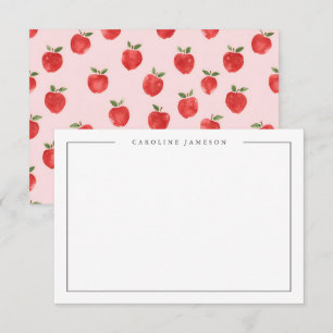 Rosa & Rote Aquarell-Apfel-Lehrer-Notizkarte Mitteilungskarte
