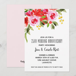 Rosa Rote Aquarell Blumen Hochzeitseinladung