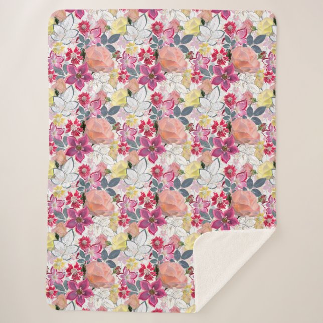 Rosa, rote Blume. Sherpadecke (Vorderseite)