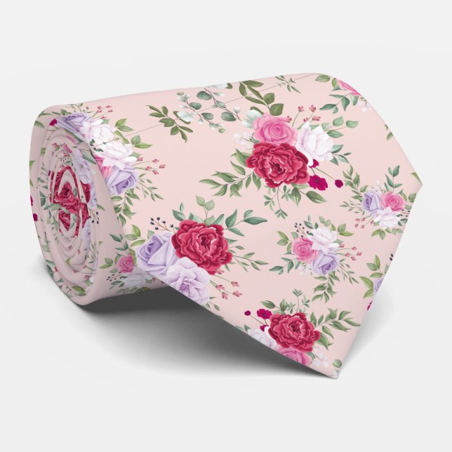 Rosa rote Blumen Muster Kunst Krawatte (Gerollt)