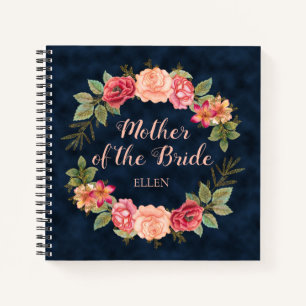 Rosa rote Blumen Navy Blau Mutter Braut Hochzeit Notizbuch