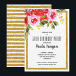 Rosa Rote Blüte 50. Geburtstag Glitzer Einladungen<br><div class="desc">Die Watercolor Blumen-Design in der Ecke und Ihr schicker Text gerahmt durch einen goldenen Imitat Glitzer Rand,  diese Geburtstagsparty Einladungen sind für jedes Alter. Alle Texte,  Schriftart,  Farben,  Größen können geändert werden,  klicken Sie einfach auf den Link Weitere Anpassungen. PASSENDE Artikel in unserem Geschäft.</div>