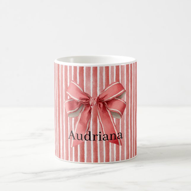 Rosa rote Candy Cane Streifen Schleife Kaffeetasse (Mittel)