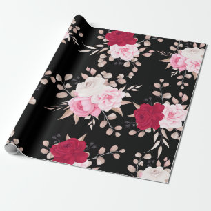 rosa rote elegante floral geschenkpapier