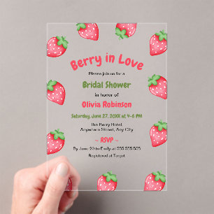 Rosa rote Erdbeere Berry in Love Brautparty Acryleinladungen