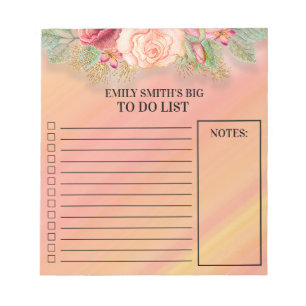 Rosa rote Flor To-Do-Checkliste Notizen Notizblock