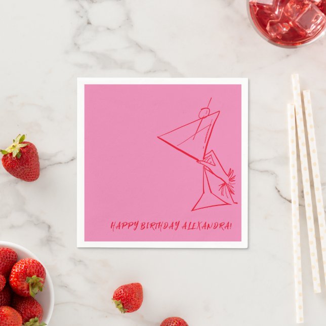 Rosa rote Geburtstagsserviette moderne Skizze Serviette (Beispiel)