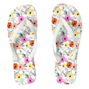 Rosa, rote, gelbe Blumen Damen  Flip Flops