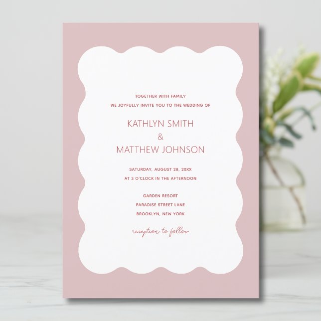 Rosa Rote Grenze Moderne Retro Hochzeit Einladung (Von Creator hochgeladen)