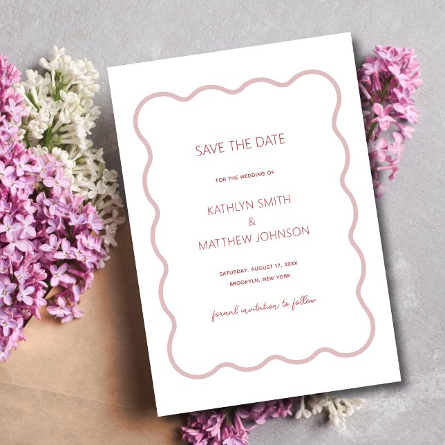 Rosa Rote Grenze Moderne Retro Hochzeit Save The Date (Von Creator hochgeladen)