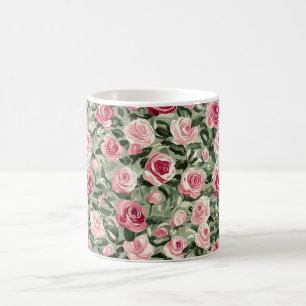 Rosa Rote Grüne Rosen Floral  Kaffeetasse
