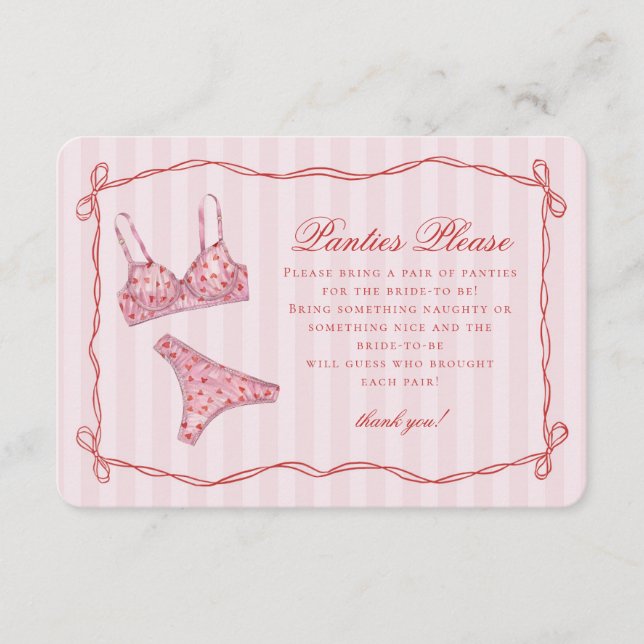 Rosa & Rote Herz Wäsche Dusche Slips Bitte Begleitkarte (Vorderseite)