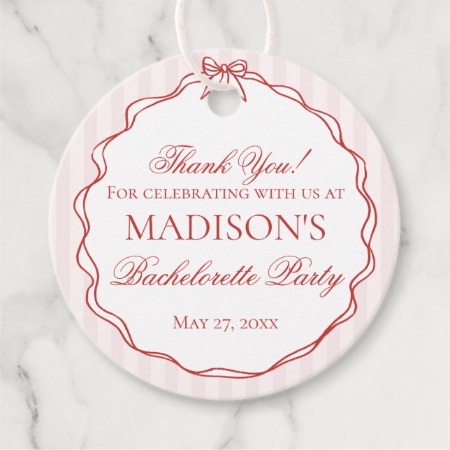Rosa & Rote Herz Wäsche Junggesellinnenabschiedspa Geschenkanhänger (Vorderseite)