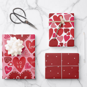 Rosa rote Herzen Geschenkpapier Flachblatt-Set aus Set