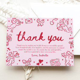 Rosa rote Herzen handgezeichneter Valentinstag Bra Dankeskarte