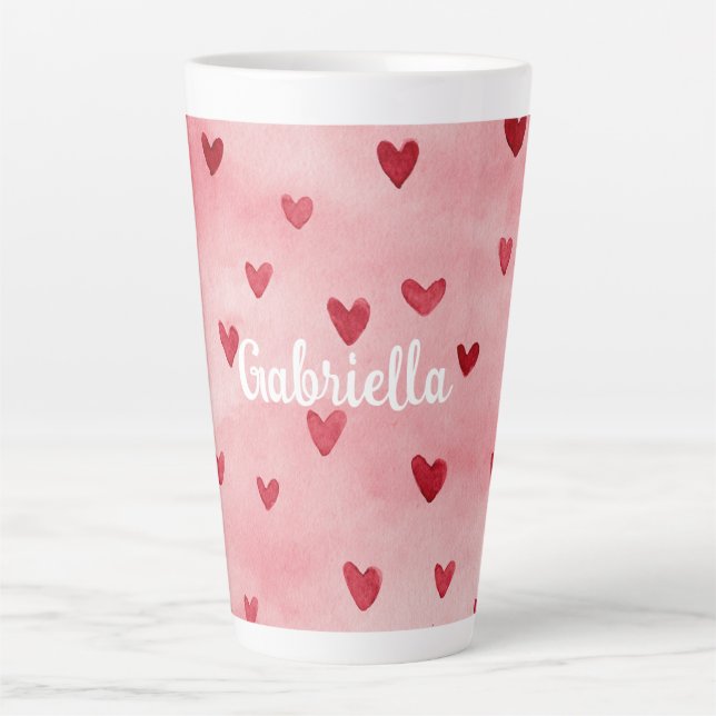 Rosa rote Herzen Name Milchtasse (Vorderseite)