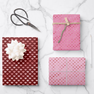 Rosa Rote Herzen Ombre Geschenkpapier Set