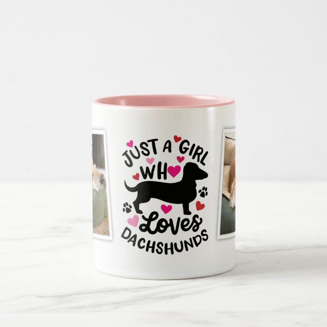 Rosa Rote Herzen Weiner Dog Lover Foto Kaffee Tass Zweifarbige Tasse (Mittel)