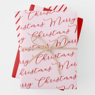 Rosa rote klassische Streifen Geschenkpapier Set