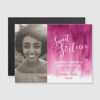Rosa rote Kunst 16 . Geburtstag Foto Save the Date Magneteinladung