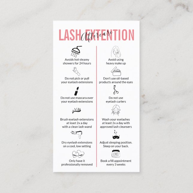 Rosa rote Lash Verlängerung nach der Behandlung Visitenkarte (Rückseite)