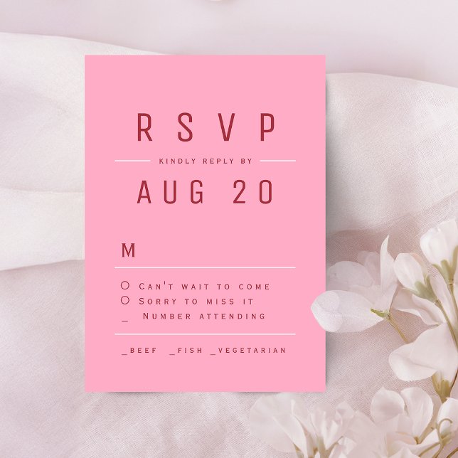 Rosa Rote Moderne Chic Einfache Typografie Hochzei RSVP Karte (Pink Red Modern Chic Simple Typography Wedding RSVP Card)