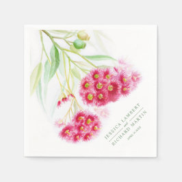 Rosa Rote Muschel-Eukalyptus-Aquarell-Hochzeit Serviette