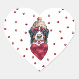 Rosa rote Pfoten Herz Berner Hund Valentinstag Herz-Aufkleber