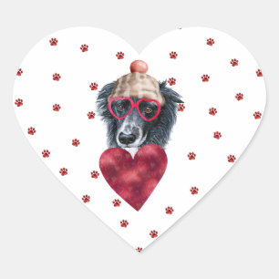 Rosa rote Pfoten Herz Border Collie Hund Valentins Herz-Aufkleber
