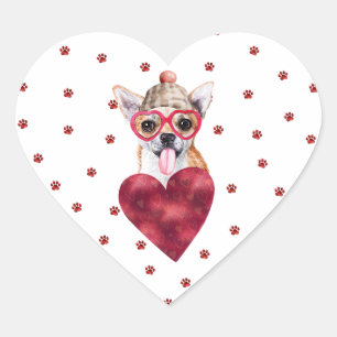 Rosa rote Pfoten Herz Chihuahua Hund Valentinstag Herz-Aufkleber
