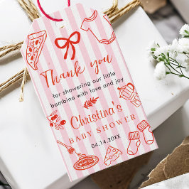 Rosa & Rote Pizza-Baby-Shower-Dankeschön-Geschenk- Geschenkanhänger