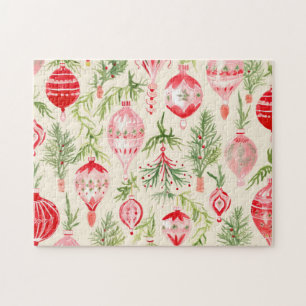 Rosa rote Retro-Weihnachtsschmuck-Puzzle Puzzle