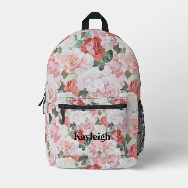 Rosa Rote Rose Blau Bedruckter Rucksack (Vorderseite)