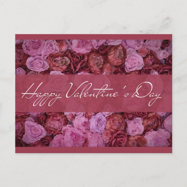 Rosa Rote Rose Floral Happy Valentines Day Postkarte (Vorderseite)