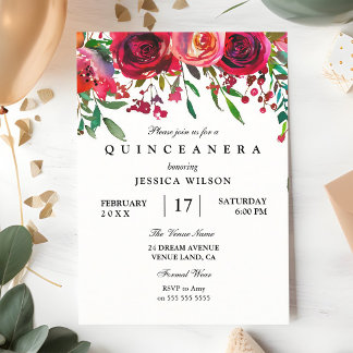Rosa rote Rose Quinceanera Sweet 15 Einladung