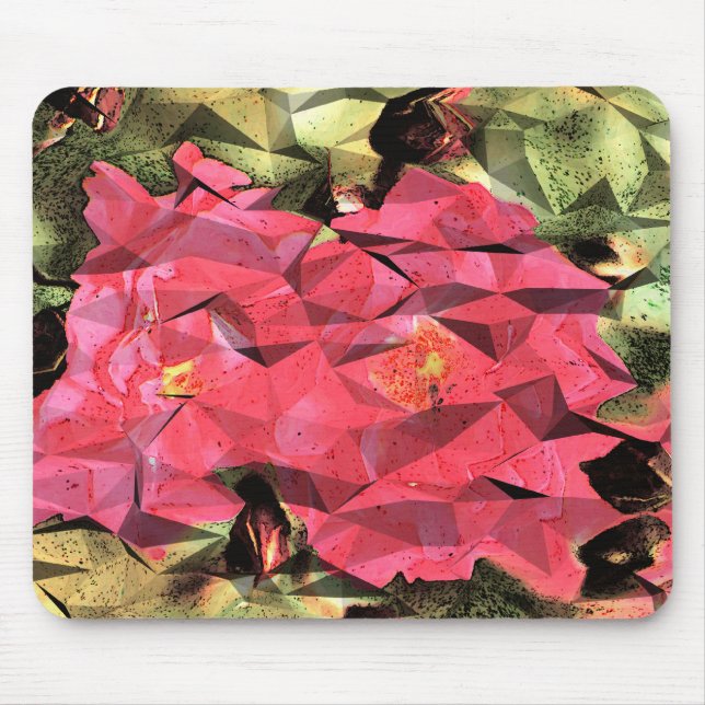 Rosa Rote Rosen Abstrakter kubistischer Futurist Mousepad (Vorne)