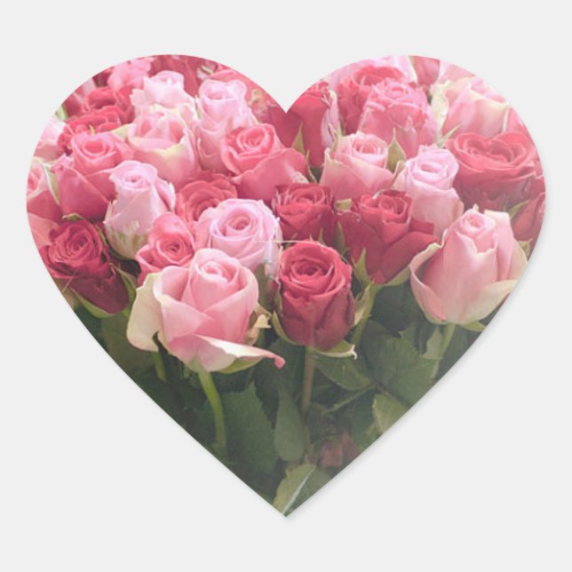 Rosa Rote Rosen Herz Form Sticker (Vorderseite)
