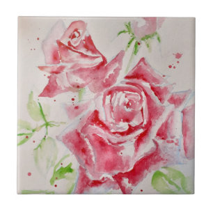 Rosa rote Rosen Wasserfarbe Blume Florale Kunst Fliese